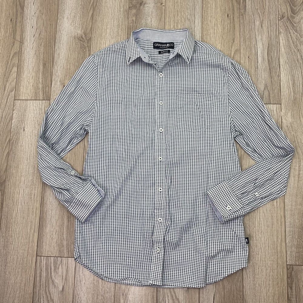 Graham and Co Button Down Shirt Mens Medium White Black floral print long sleeve